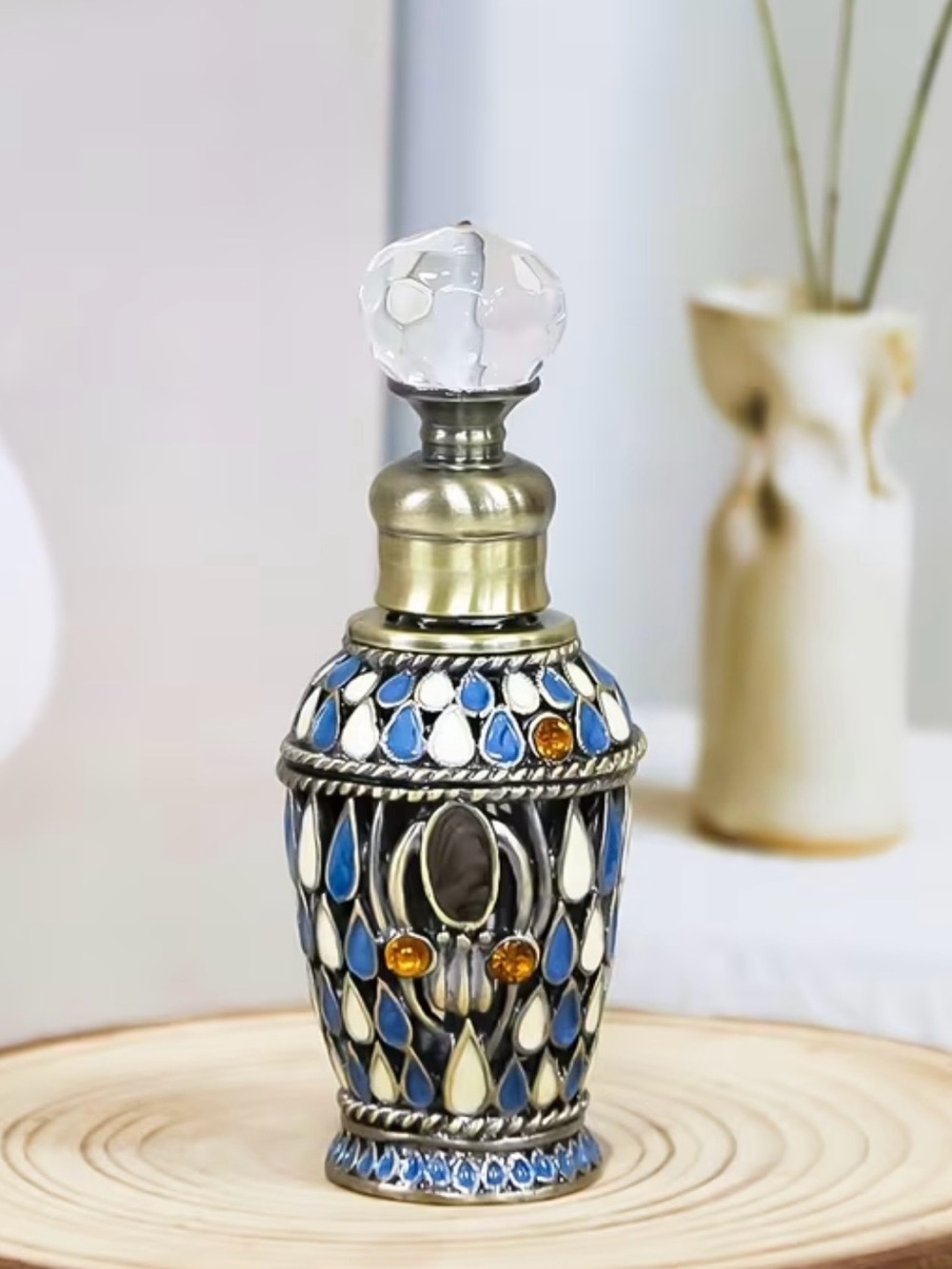 New Miniature Blue and White Glass Mosaic Perfume Bottle